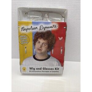 Napoleon Dynamite Wig & Glasses Rubies 6462 Brown Curly Short Hair Men’s